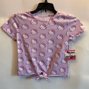 Hello Kitty Sanrio Girls T-Shirt Size 5/6 Purple Printed Tie-Front Top NWT